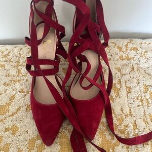 Lulu's Burgundy Lace-Up Heels